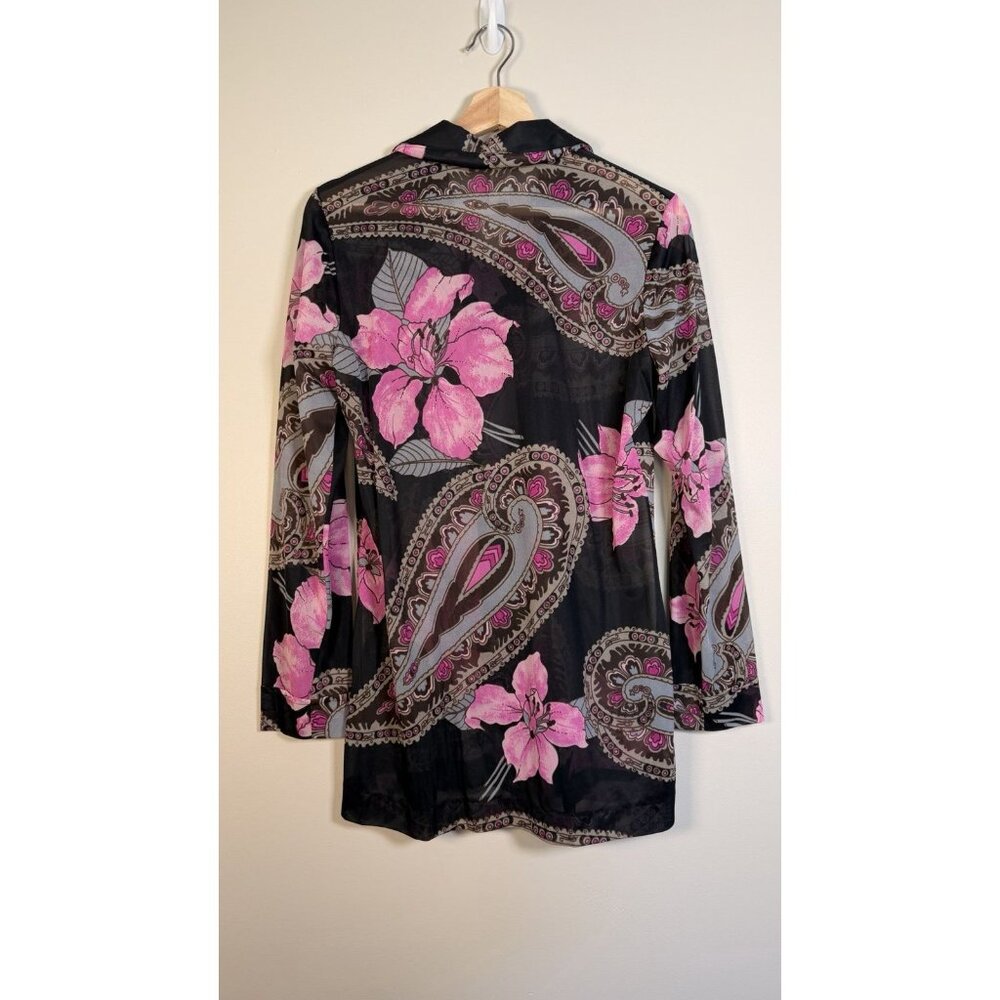 Vintage 70s Women’s Shirt Paisley Gogo Mod Disco Hippie Button Sheer Size Med - Picture 7 of 11